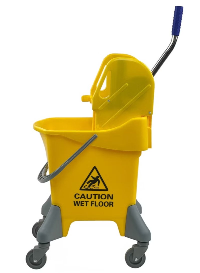 AKC دلو ممسحة مع عصر فاخرة - عربة ممسحة صفراء تجارية سعة 25 لتر مع ضغط جانبي وعجلات | دلو تنظيف بلاستيكي ثقيل الاستخدام للاستخدامات التنظيفية | مثالي للتنظيف الصناعي والمنزلي - Image 2