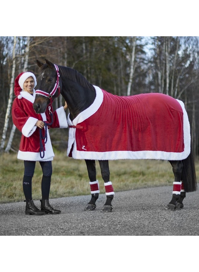 horze HORZE Santa Faux Fur Polyester Christmas Horse Leg Wraps | Pack of Four - Red - One Size - Image 2