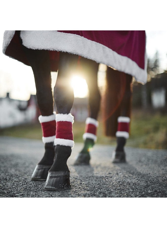 horze HORZE Santa Faux Fur Polyester Christmas Horse Leg Wraps | Pack of Four - Red - One Size - Image 4