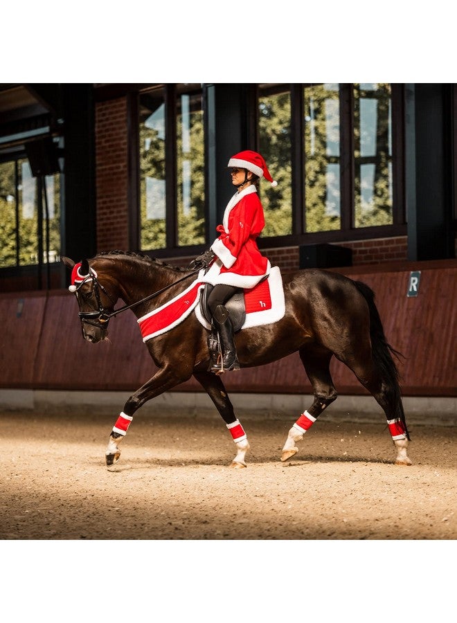 horze HORZE Santa Faux Fur Polyester Christmas Horse Leg Wraps | Pack of Four - Red - One Size - Image 3