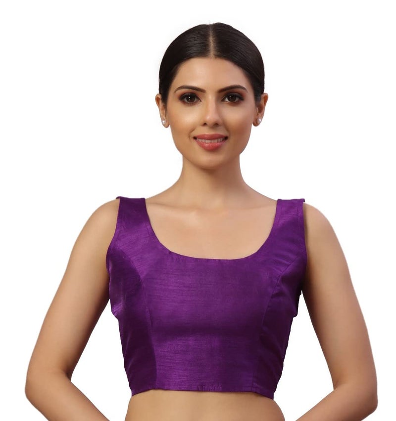 Studio Shringaar Women's Readymade Art Silk Sleeveless Saree Blouse (Purple, 40) - Image 1