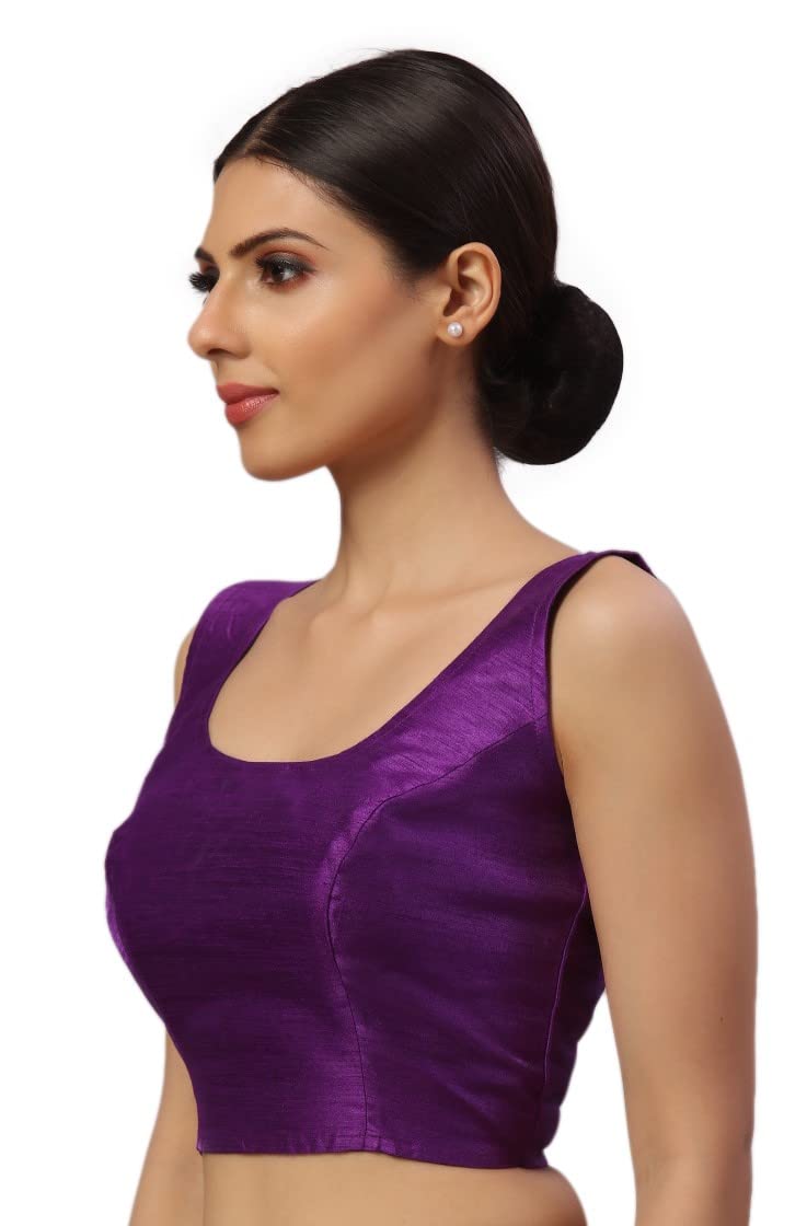 Studio Shringaar Women's Readymade Art Silk Sleeveless Saree Blouse (Purple, 40) - Image 5