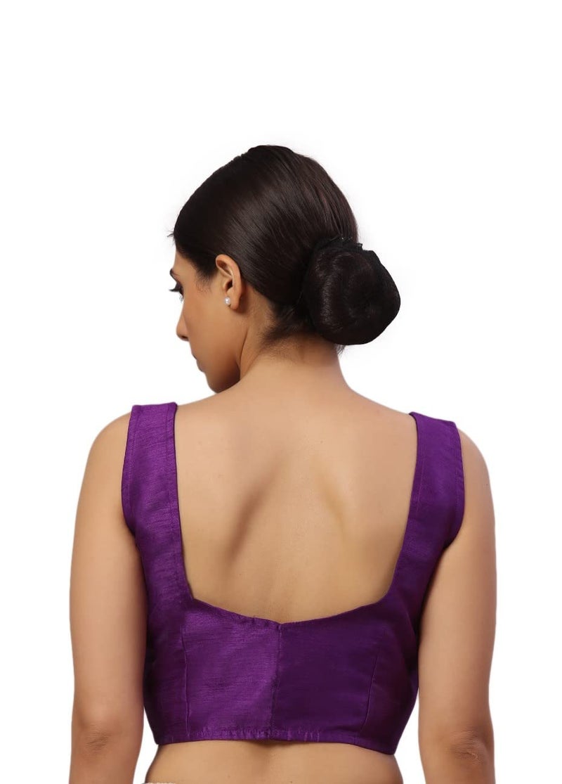 Studio Shringaar Women's Readymade Art Silk Sleeveless Saree Blouse (Purple, 40) - Image 2