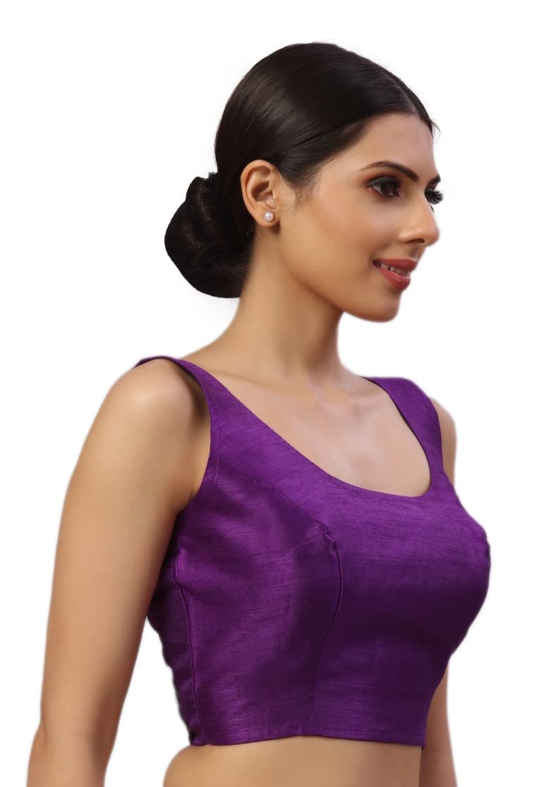 Studio Shringaar Women's Readymade Art Silk Sleeveless Saree Blouse (Purple, 40) - Image 4