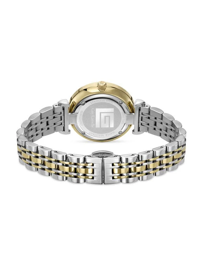 Guy Laroche Silver/Gold Elodie White Mother-of-pearl Dial Silver-Gold Metal Bracelet Analog Watch for Women 32mm for Women | Best Price UAE