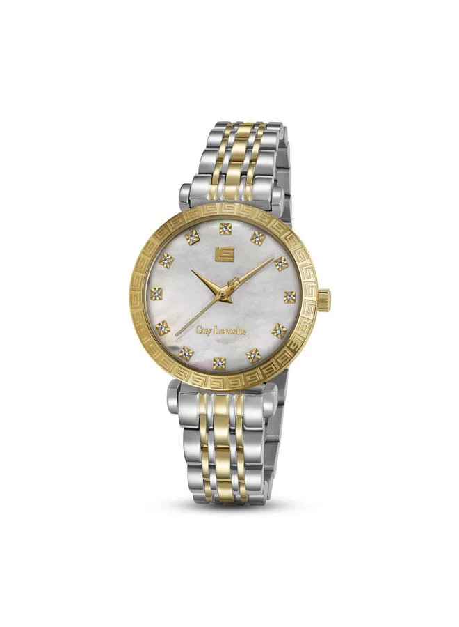 Elodie White Mother-of-pearl Dial Silver-Gold Metal Bracelet Analog Watch for Women 32mm