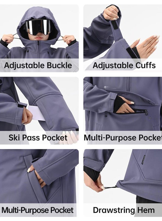 HIGH EXPERIENCE Ski Hoodie Snowboard Pullover Jacket Snow Anarok Baggy Waterproof Windproof Insulated for Women Men, Pink White, M - Image 5