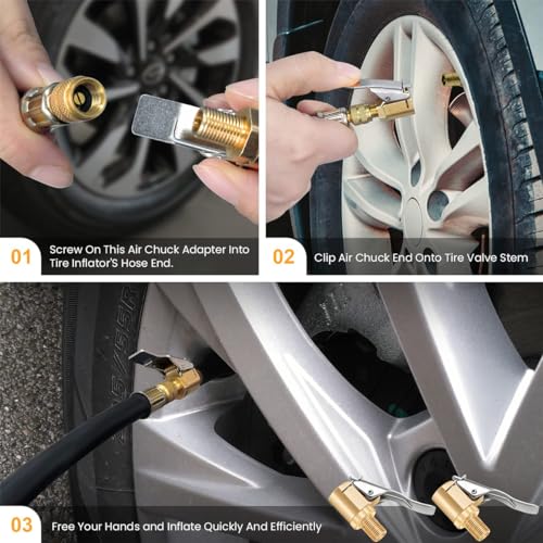 STHIRA® 2Pcs Brass Tire Valve Adapter with Secure Lock High-Quality 250 PSI Rated Air Pump Nozzle for Car & Cycle Accessories Motorcycles & Bicycles Most Fit for Tire Pressure Gauges & Air Compressors - Image 5