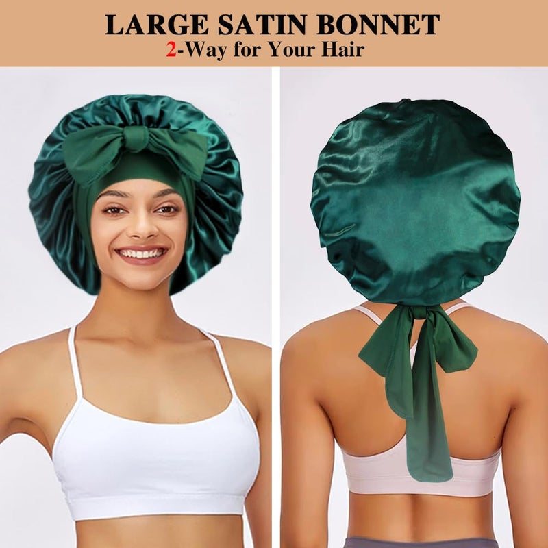 Heniho 2+3 Large Satin Bonnets with Scrunchies for Women, Hair Bonnet Sleeping Tie Bonnet for Braids Curly Hair, D - Image 3