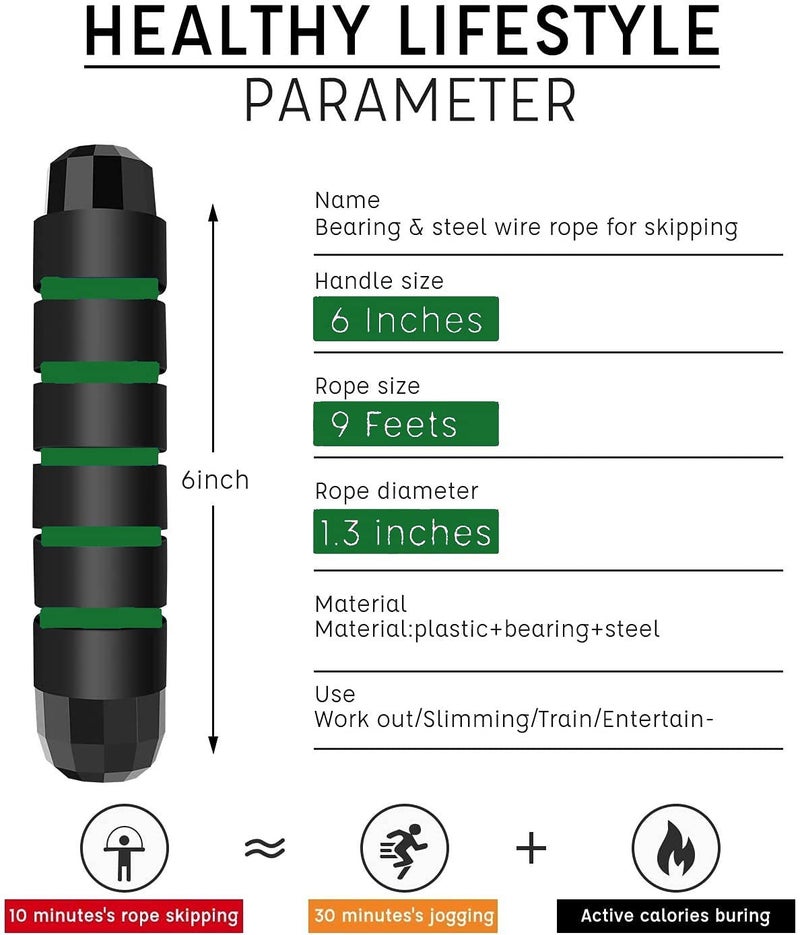 LAFILLETTE Tangle-Free Ball Bearing Adjustable Memory Foam Anti Skid Handle Skipping Rope (Green) - Image 4