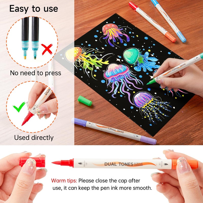 Shuttle Art 120 Colors Dual Tone Acrylic Paint Markers, 60 Pack Acrylic Paint Pens Set for Rock Painting, Ceramic, Wood, Canvas, Glass, Stone, Fabric, Card Making, DIY Crafts & Art Supplies - Image 5