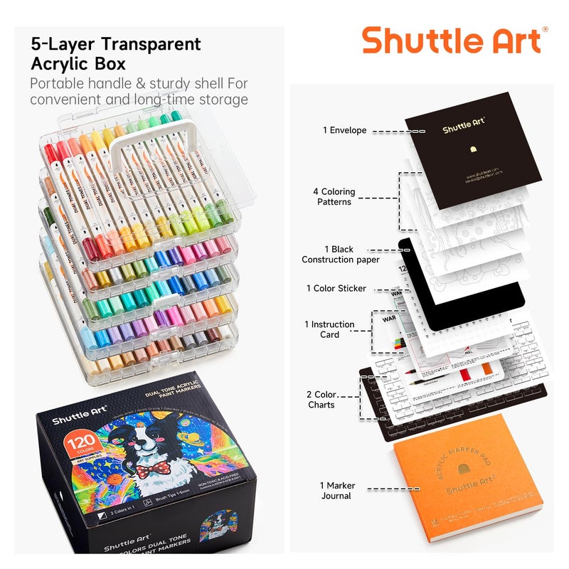 Shuttle Art 120 Colors Dual Tone Acrylic Paint Markers, 60 Pack Acrylic Paint Pens Set for Rock Painting, Ceramic, Wood, Canvas, Glass, Stone, Fabric, Card Making, DIY Crafts & Art Supplies - Image 3