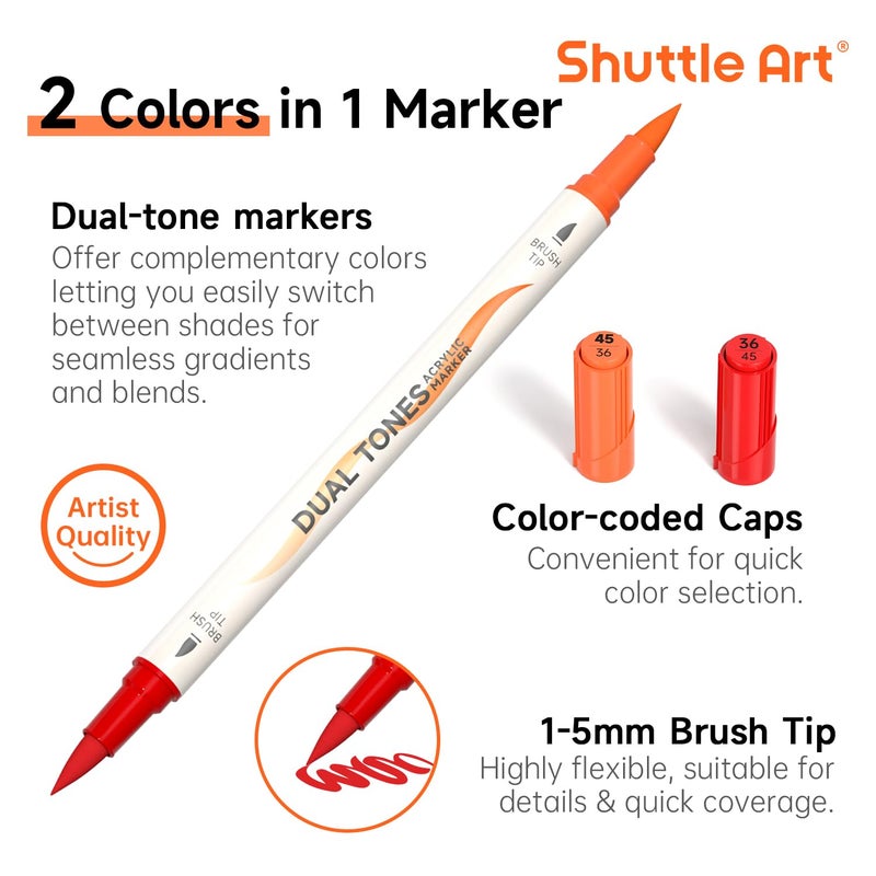 Shuttle Art 120 Colors Dual Tone Acrylic Paint Markers, 60 Pack Acrylic Paint Pens Set for Rock Painting, Ceramic, Wood, Canvas, Glass, Stone, Fabric, Card Making, DIY Crafts & Art Supplies - Image 4