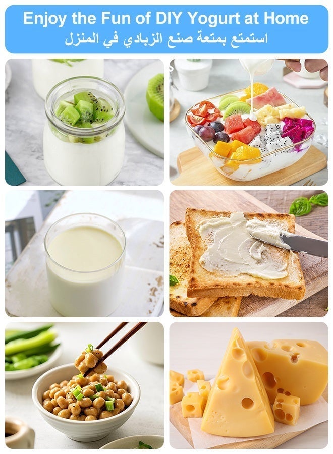 Kawu Yogurt Maker, Compact Greek Yogurt Maker Machine with Timer Control, Strainer, 1L Container, 3 Glass Serving Cups, Constant Temperature, for Home Organic Yogurt, Greek Yogurt, Cheese, Natto - Image 4