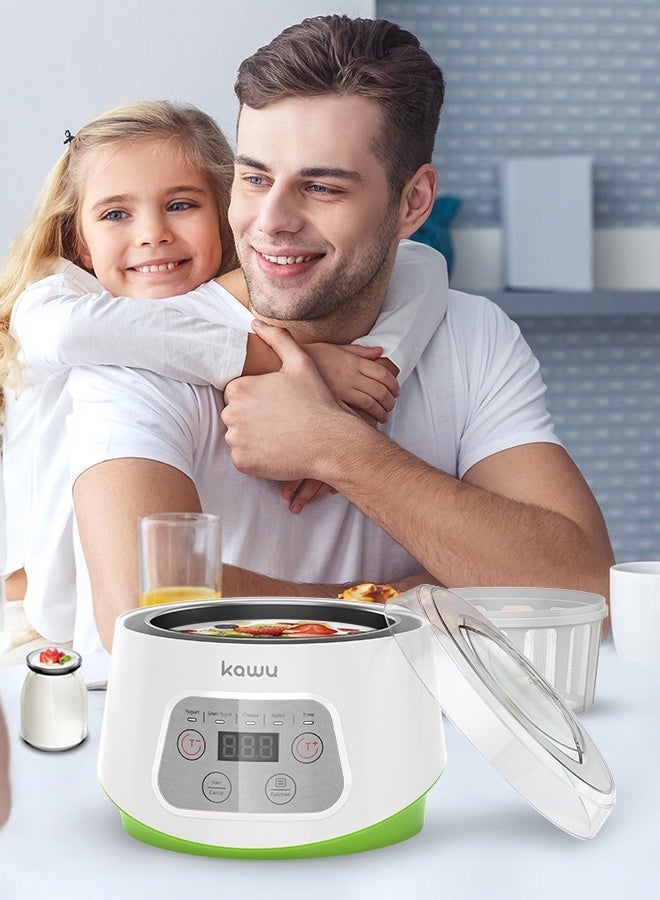 Kawu Yogurt Maker, Compact Greek Yogurt Maker Machine with Timer Control, Strainer, 1L Container, 3 Glass Serving Cups, Constant Temperature, for Home Organic Yogurt, Greek Yogurt, Cheese, Natto - Image 3