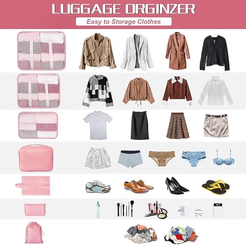 TS WITH TECHSUN Travel Organizer 7 in 1 Travel Laundry Cosmetics Luggage Packing Organizers Set Makeup Bags Organizer Packing Cubes with Shoe Bag for Travel, Nylon (Pink) - Image 5