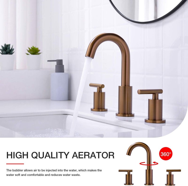 TRUSTMI 2 Handle 8 Inch Widespread Bathroom Sink Faucet with Overflow Pop Up Drain Assembly 3 Piece Brown Bronze Vanity Tap with cUPC Water Supply Lines, Brass, Brushed Rose Gold - Image 3