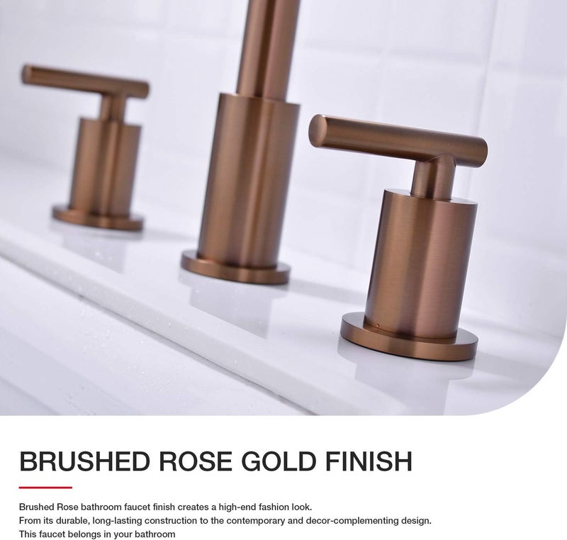 TRUSTMI 2 Handle 8 Inch Widespread Bathroom Sink Faucet with Overflow Pop Up Drain Assembly 3 Piece Brown Bronze Vanity Tap with cUPC Water Supply Lines, Brass, Brushed Rose Gold - Image 5