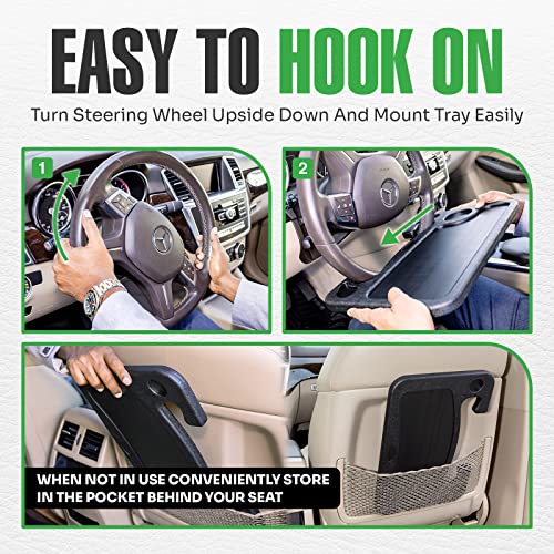 lebogner Auto Steering Wheel Desk, Laptop, Tablet, iPad Or Notebook Car Travel Table, Food Eating Hook On Steering Wheel Tray, for Constant Travelers, Fits Most Vehicles Steering Wheels - Image 4