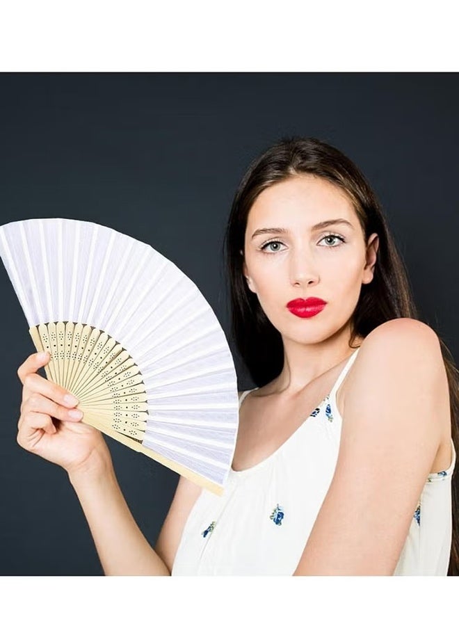 Happy D 2Pcs Folding Fans, White Folding Fans, Foldable Bamboo Fans, Hand Fan for Women, Silk Fabric Handheld Folded Fan, Chinese Fan for DIY Decoration, Wedding, Dancing Party, Summer - Image 5
