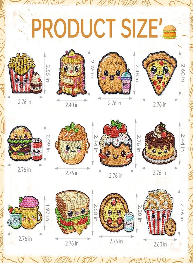 INCOK Refrigerator Diamond Art Magnets - 12 PCS DIY Diamond Painting Fridge Magnets with Cute Hamburg Fries Pizza Popcorn Sandwich Cake Pattern Fast Food Home Decors Birthday Gift for Adults Beginners - Image 2