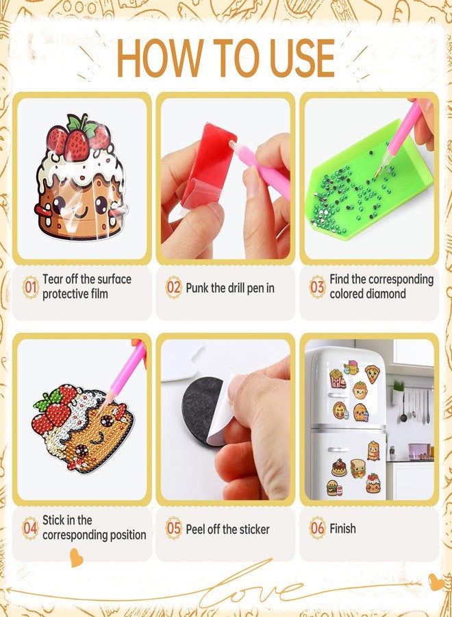 INCOK Refrigerator Diamond Art Magnets - 12 PCS DIY Diamond Painting Fridge Magnets with Cute Hamburg Fries Pizza Popcorn Sandwich Cake Pattern Fast Food Home Decors Birthday Gift for Adults Beginners - Image 3