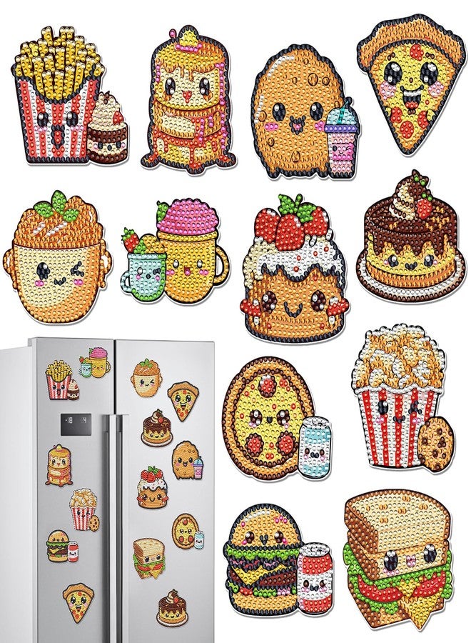INCOK Refrigerator Diamond Art Magnets - 12 PCS DIY Diamond Painting Fridge Magnets with Cute Hamburg Fries Pizza Popcorn Sandwich Cake Pattern Fast Food Home Decors Birthday Gift for Adults Beginners - Image 1
