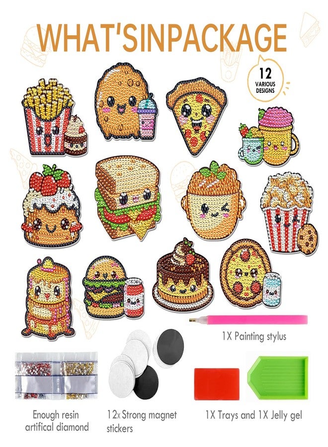 INCOK Refrigerator Diamond Art Magnets - 12 PCS DIY Diamond Painting Fridge Magnets with Cute Hamburg Fries Pizza Popcorn Sandwich Cake Pattern Fast Food Home Decors Birthday Gift for Adults Beginners - Image 4
