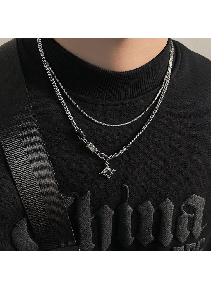 Double-layer Necklace Men's Trendy Sweater Chain Light Luxury Niche Design Hip-hop Style - Image 3