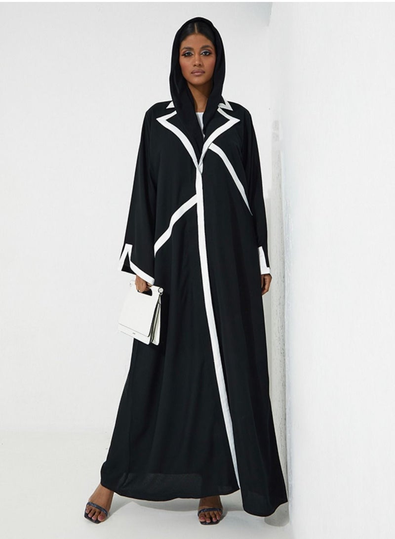 Rosette Abaya Black & White Design Abaya - Image 1