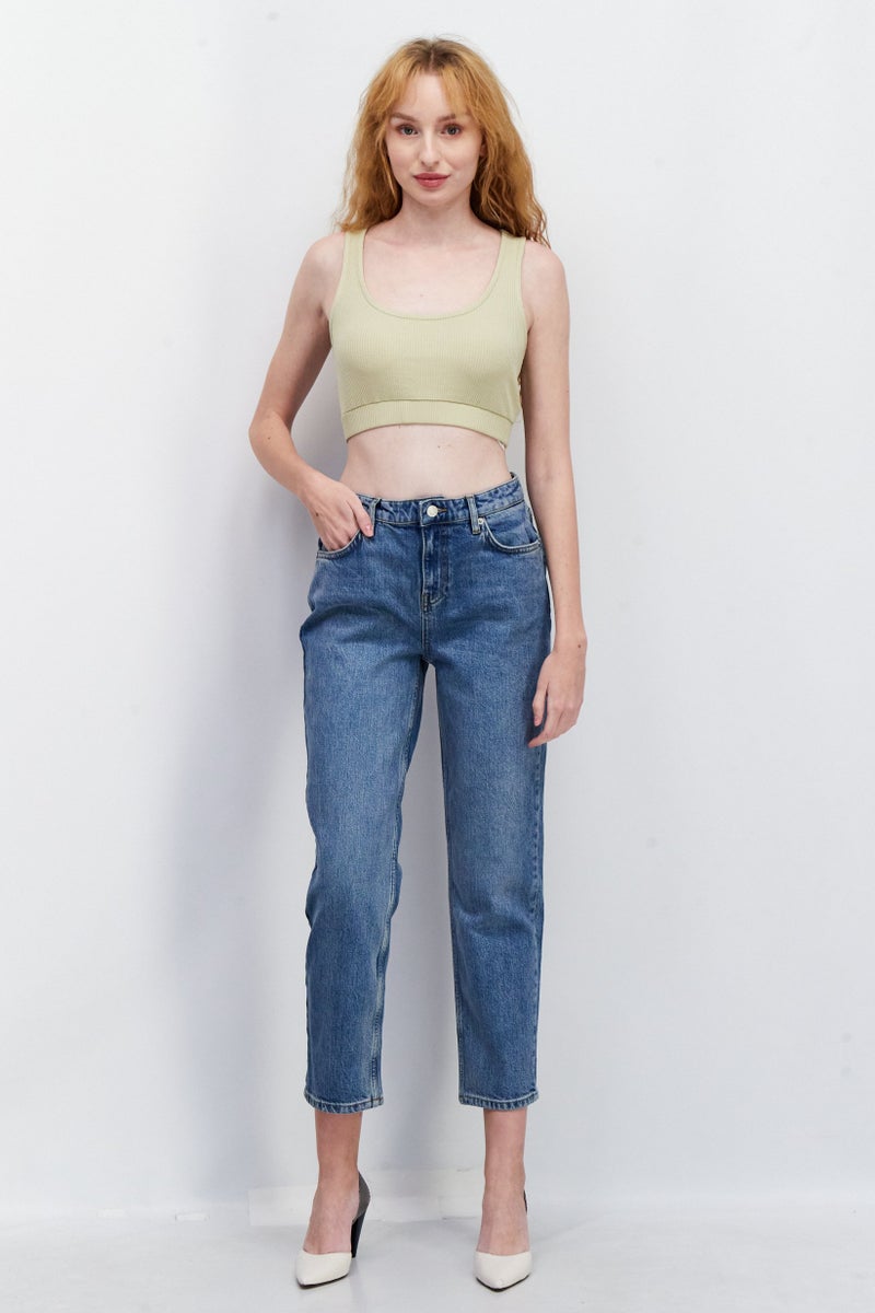 NA-KD جينز دنيم قابل للتمدد للنساء بقصة عادية، أزرق - Image 3