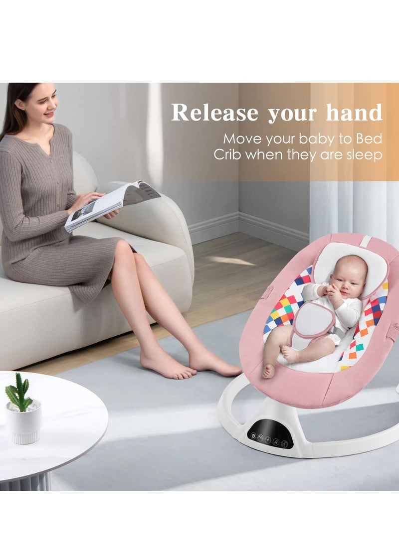 Tiokkss - Baby Swing for Infants ,Remote Control Electric Bouncer for Babies, Portable Swing for Baby Boy Girl, Indoor Baby Rocker with 5 Sway Speeds, Music and Bluetooth Pink - Image 1