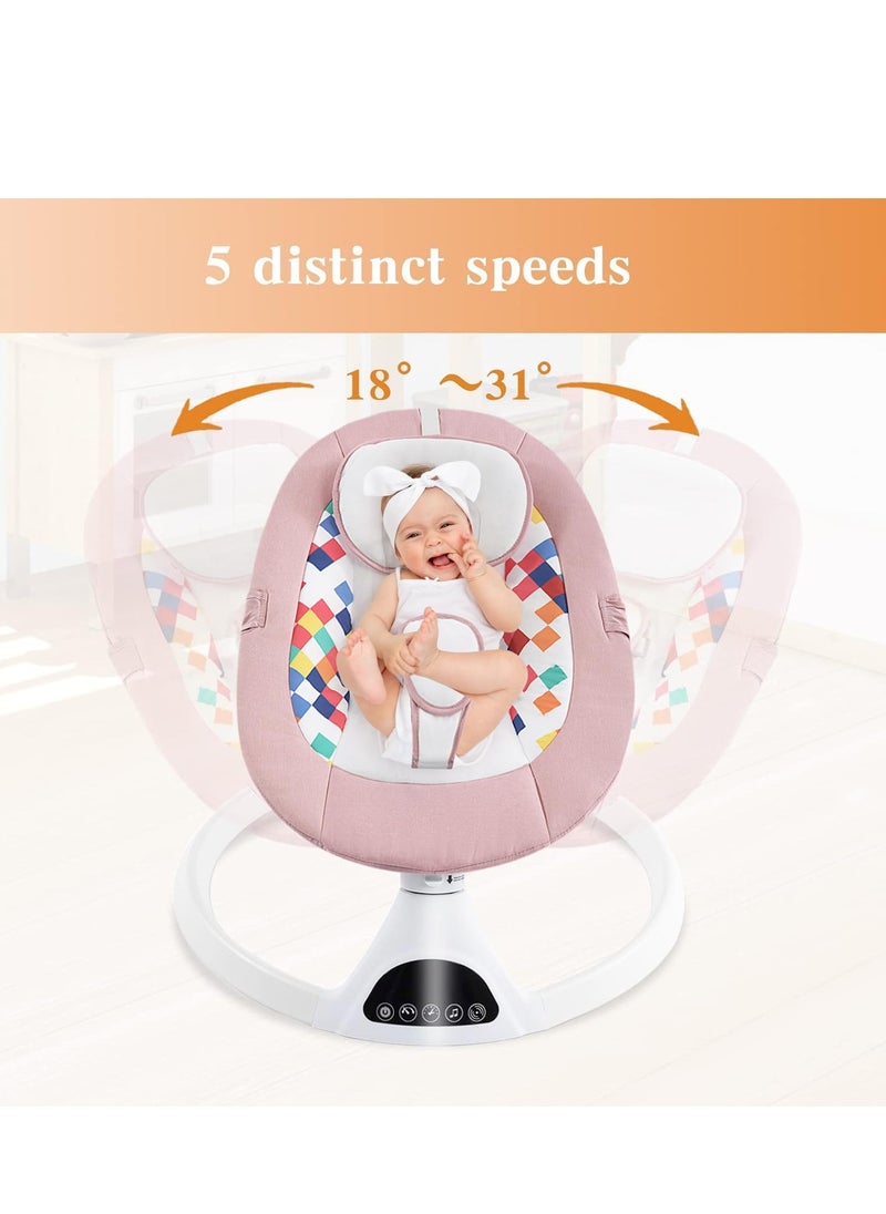 Tiokkss - Baby Swing for Infants ,Remote Control Electric Bouncer for Babies, Portable Swing for Baby Boy Girl, Indoor Baby Rocker with 5 Sway Speeds, Music and Bluetooth Pink - Image 1