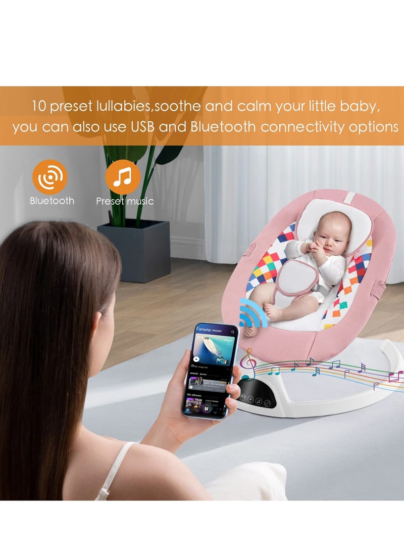 Tiokkss - Baby Swing for Infants ,Remote Control Electric Bouncer for Babies, Portable Swing for Baby Boy Girl, Indoor Baby Rocker with 5 Sway Speeds, Music and Bluetooth Pink - Image 1
