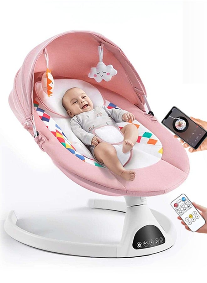 Tiokkss - Baby Swing for Infants ,Remote Control Electric Bouncer for Babies, Portable Swing for Baby Boy Girl, Indoor Baby Rocker with 5 Sway Speeds, Music and Bluetooth Pink - Image 1