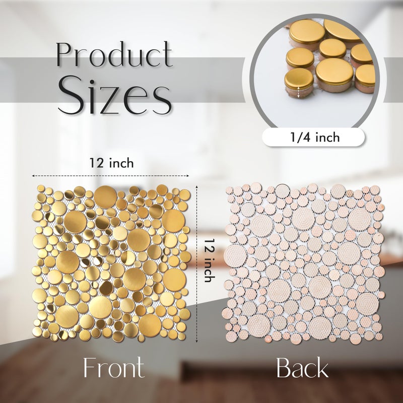 Blujellyfish Gold Tile for Kitchen Backsplash Wall Penny Round Bubble Tiles for Bathroom Shower Floor (Box of 5 Sheets) - Image 3