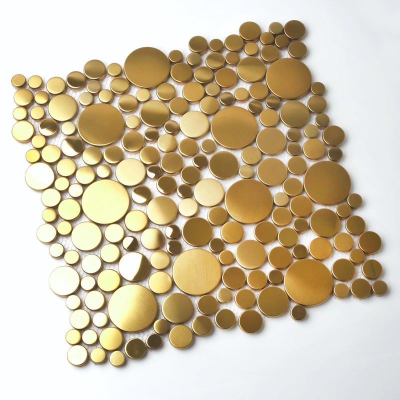 Blujellyfish Gold Tile for Kitchen Backsplash Wall Penny Round Bubble Tiles for Bathroom Shower Floor (Box of 5 Sheets) - Image 4