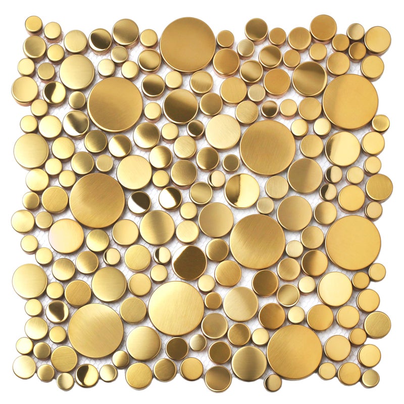 Blujellyfish Gold Tile for Kitchen Backsplash Wall Penny Round Bubble Tiles for Bathroom Shower Floor (Box of 5 Sheets) - Image 1