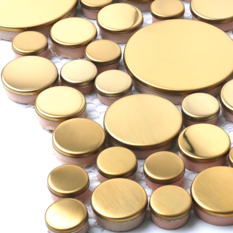 Blujellyfish Gold Tile for Kitchen Backsplash Wall Penny Round Bubble Tiles for Bathroom Shower Floor (Box of 5 Sheets) - Image 5