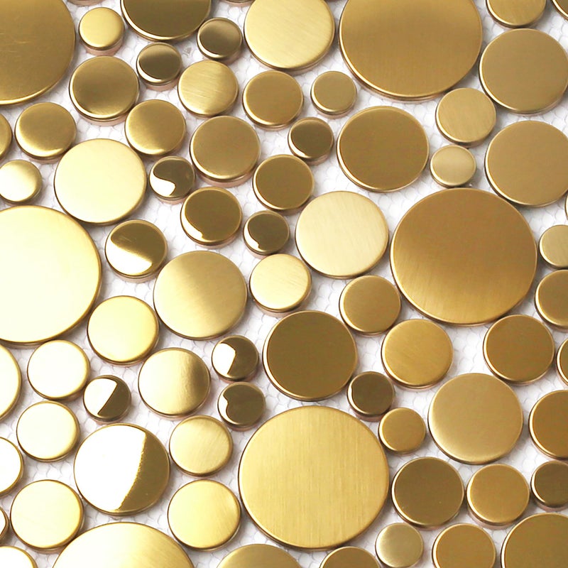 Blujellyfish Gold Tile for Kitchen Backsplash Wall Penny Round Bubble Tiles for Bathroom Shower Floor (Box of 5 Sheets) - Image 2