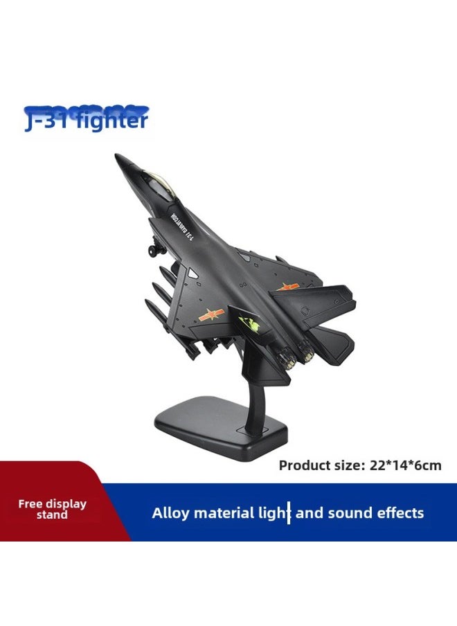 Five Generation Fighter J20F22F16J15 Alloy Fighter Model Pull Back Sound Children's Toys Desktop Ornaments-Color:J-31 Black  - Image 1