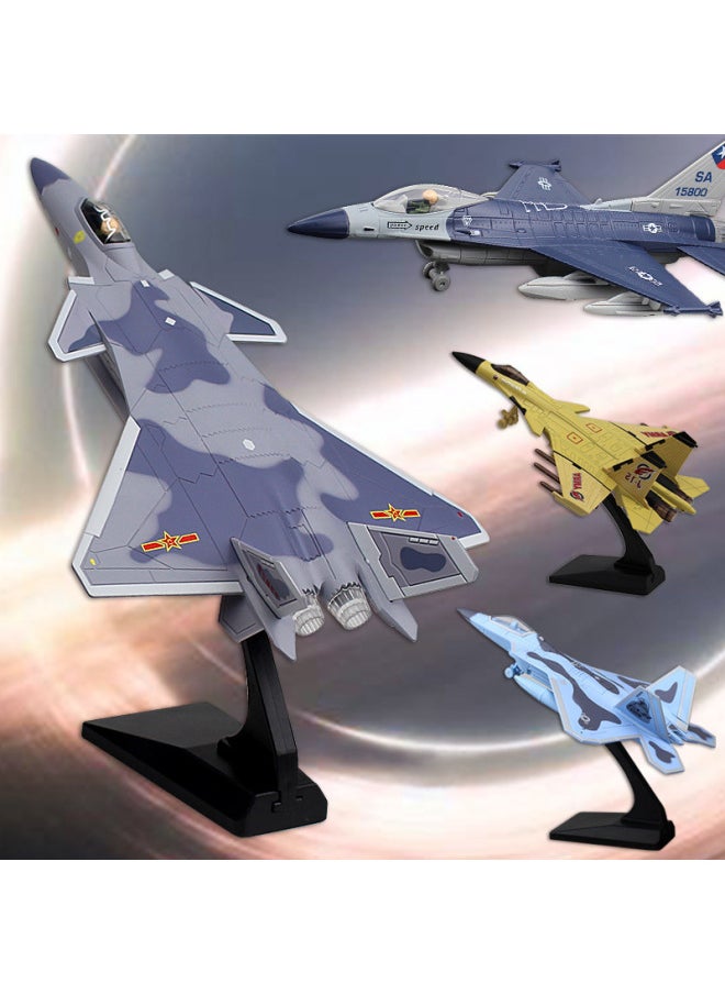 Five Generation Fighter J20F22F16J15 Alloy Fighter Model Pull Back Sound Children's Toys Desktop Ornaments-Color:J-31 Black  - Image 2