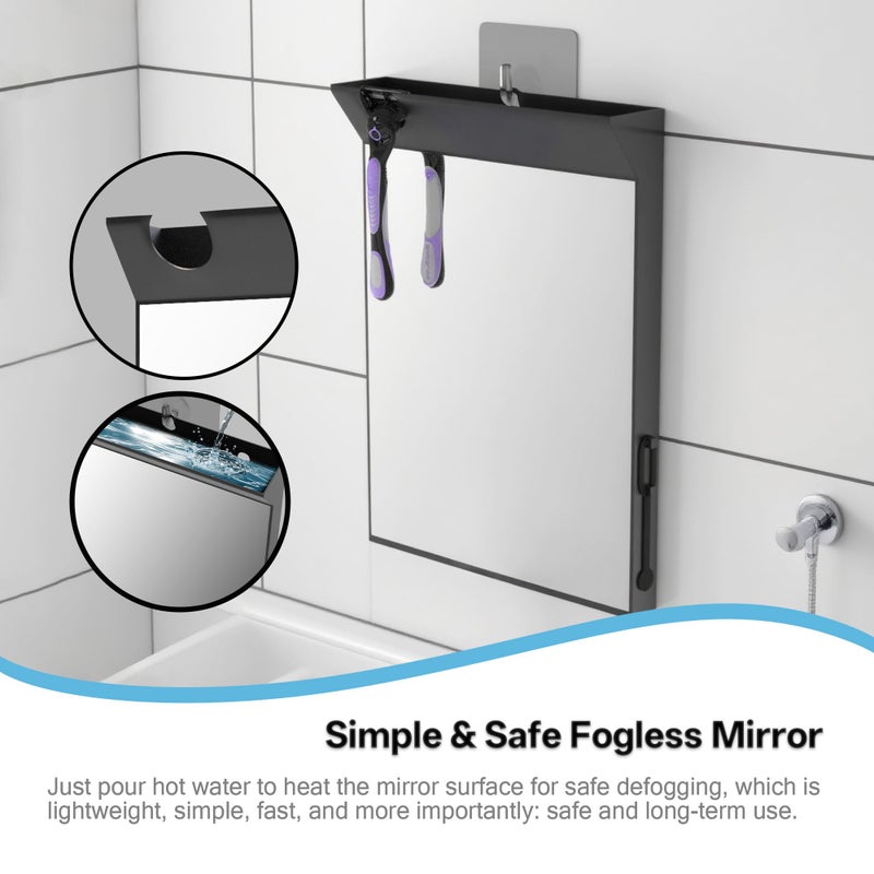 saiggnyy Wall Mount Anti Fog Mirror for Shower,Large Black Mirror for Bathroom,Hot Water Powered Defogging Shower Mirrors for Shaving for Women Makeup,Heated Makeup Mirror Hanging with Hook - Image 3