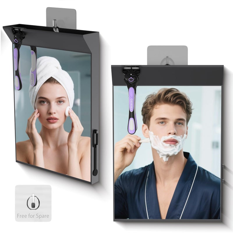 saiggnyy Wall Mount Anti Fog Mirror for Shower,Large Black Mirror for Bathroom,Hot Water Powered Defogging Shower Mirrors for Shaving for Women Makeup,Heated Makeup Mirror Hanging with Hook - Image 2