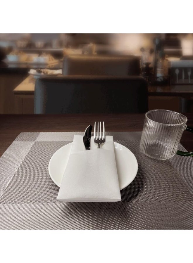 25 منديل ورقي أبيض مطوي مسبقًا بجيب لأدوات الأكل، منديل عشاء ورقي يمكن التخلص منه ملمس القماش مناسب لحفلات الزفاف، الحفلات والولائم - Image 3