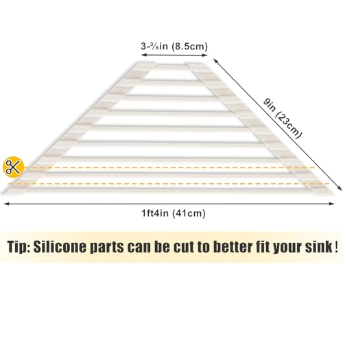Tomorotec Compact Silicone-Coated Triangle Dish Drying Rack for Sink Corner - Foldable Stainless Steel Over-The-Sink Organizer and Storage Shelf(Cream Color) - Image 5