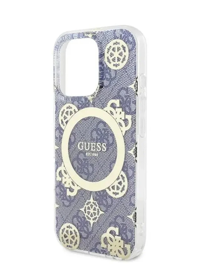 GUESS iPhone 16 Pro Max Magsafe Case IML 4G Design Hard Back Cover With Peony / Comfortable and Secure Grip / Easy Snap-On / Accurate Cutouts - Blue