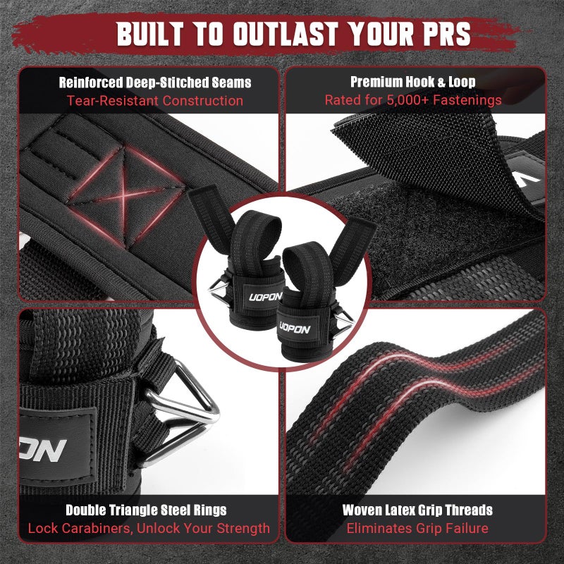 UOPON Weight Lifting Straps with Rings, 2 in 1 Wrist Straps for Weightlifting and Cable Machine with Double Triangle Rings and Non-slip Latex Thread, Lifting Cuffs for Home Gym Workout - Image 3