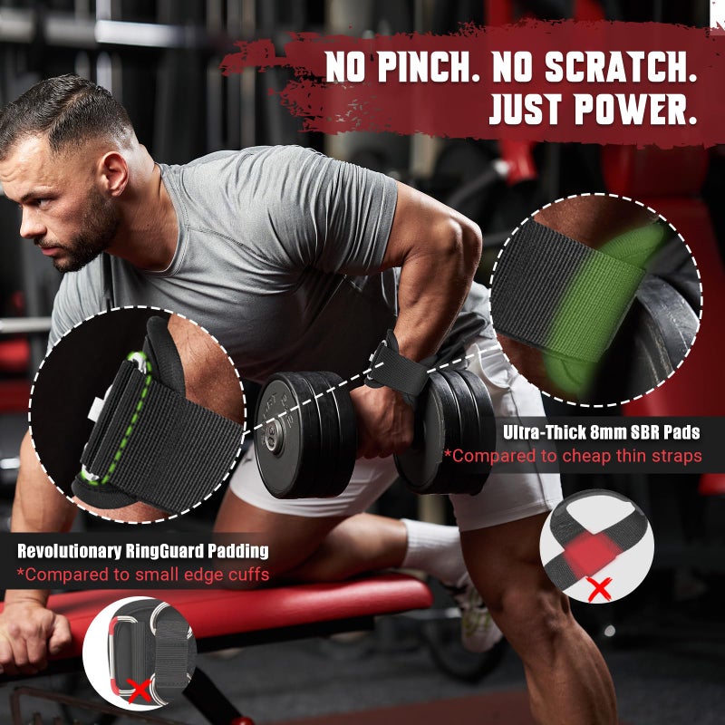 UOPON Weight Lifting Straps with Rings, 2 in 1 Wrist Straps for Weightlifting and Cable Machine with Double Triangle Rings and Non-slip Latex Thread, Lifting Cuffs for Home Gym Workout - Image 4