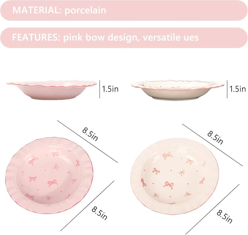 JarThenaAMCS 2Pcs Pink Bow Ceramic Dish White Pink Bow Tie Dinner Plates Cute Coquette Salad Appetizer Plates for Holding Necklaces Earrings Bracelets Decorative Plate Home Restaurant Table Decor  - Image 2